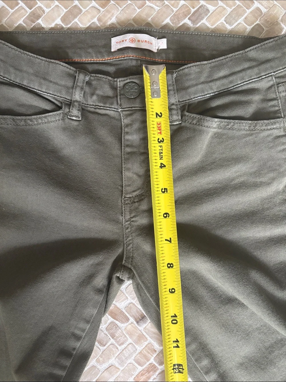 Tory Burch Olive Green Cropped Ankle Jeans, Sz 27